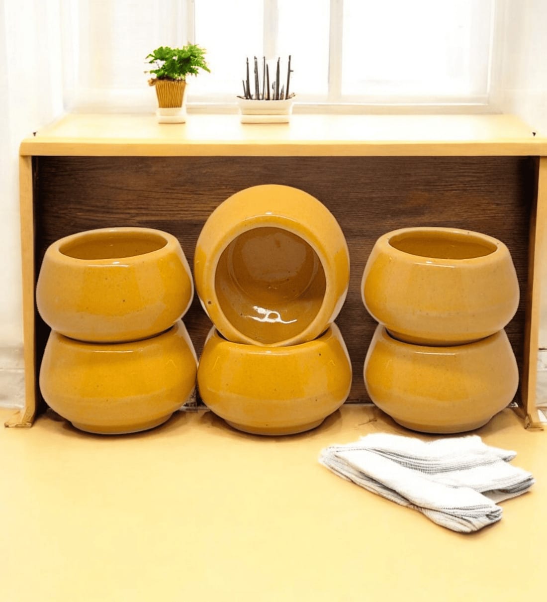 (Set of 6) Yellow Ceramic Mini Dip BowlShare By VoiDrop