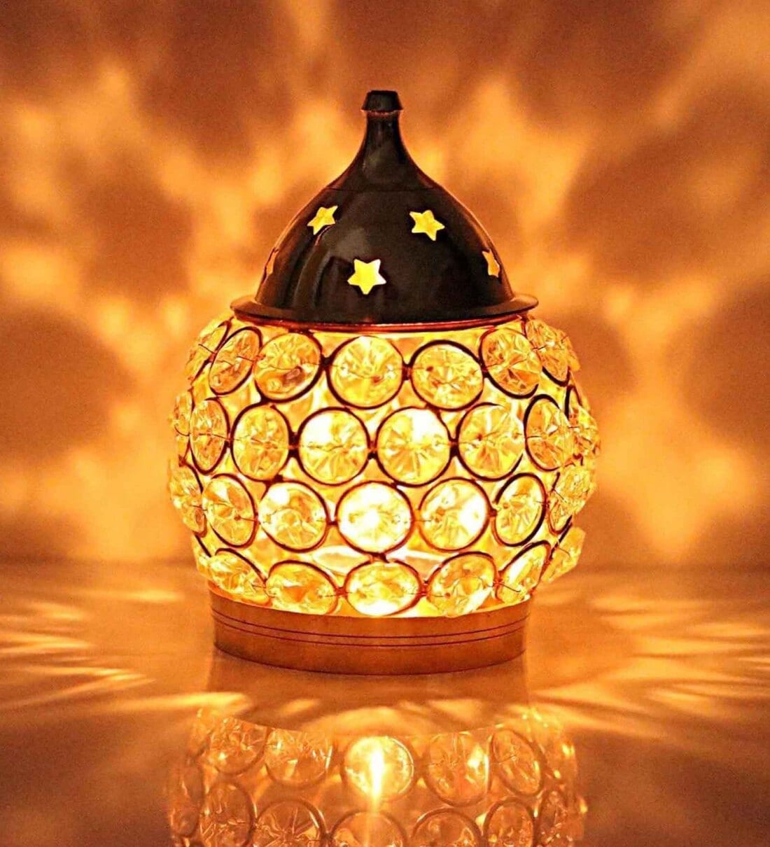 Crystal Studded Brass 4.5 Inch Akhand Diya (Gold)Share By Fashion Bizz