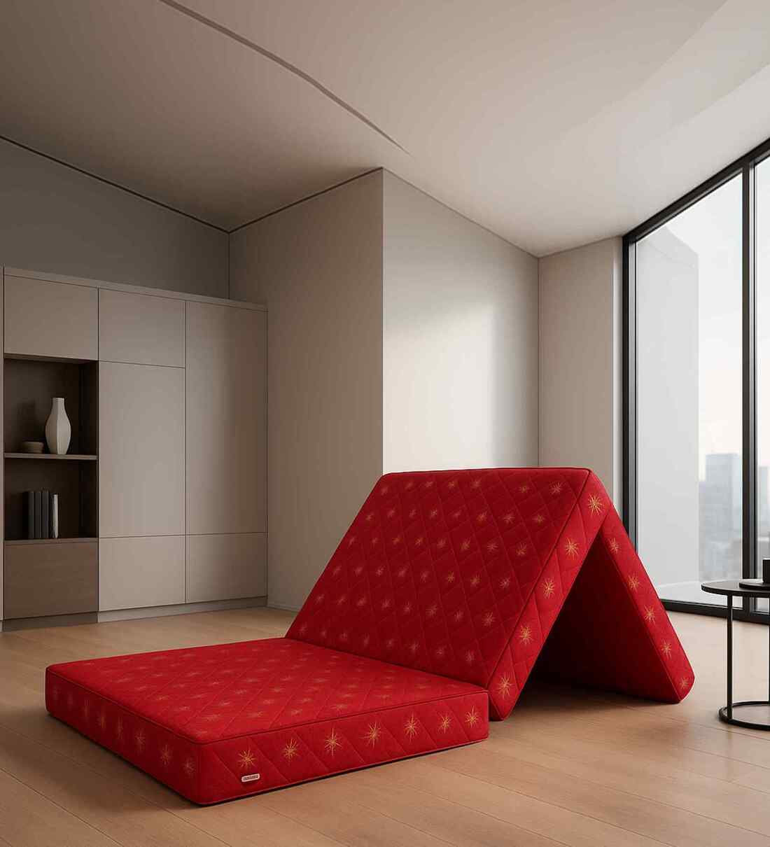 Soft Bounce Tri-Fold 4 Inch Foam (72x30) In Maroon Colour Single Folding MattressShare By SleepSpa