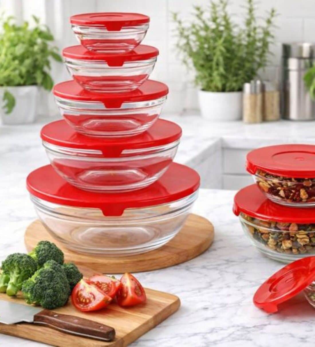 5 Piece Round Borosilicate Glass Mixing Bowl Set with LidsShare By Regalo