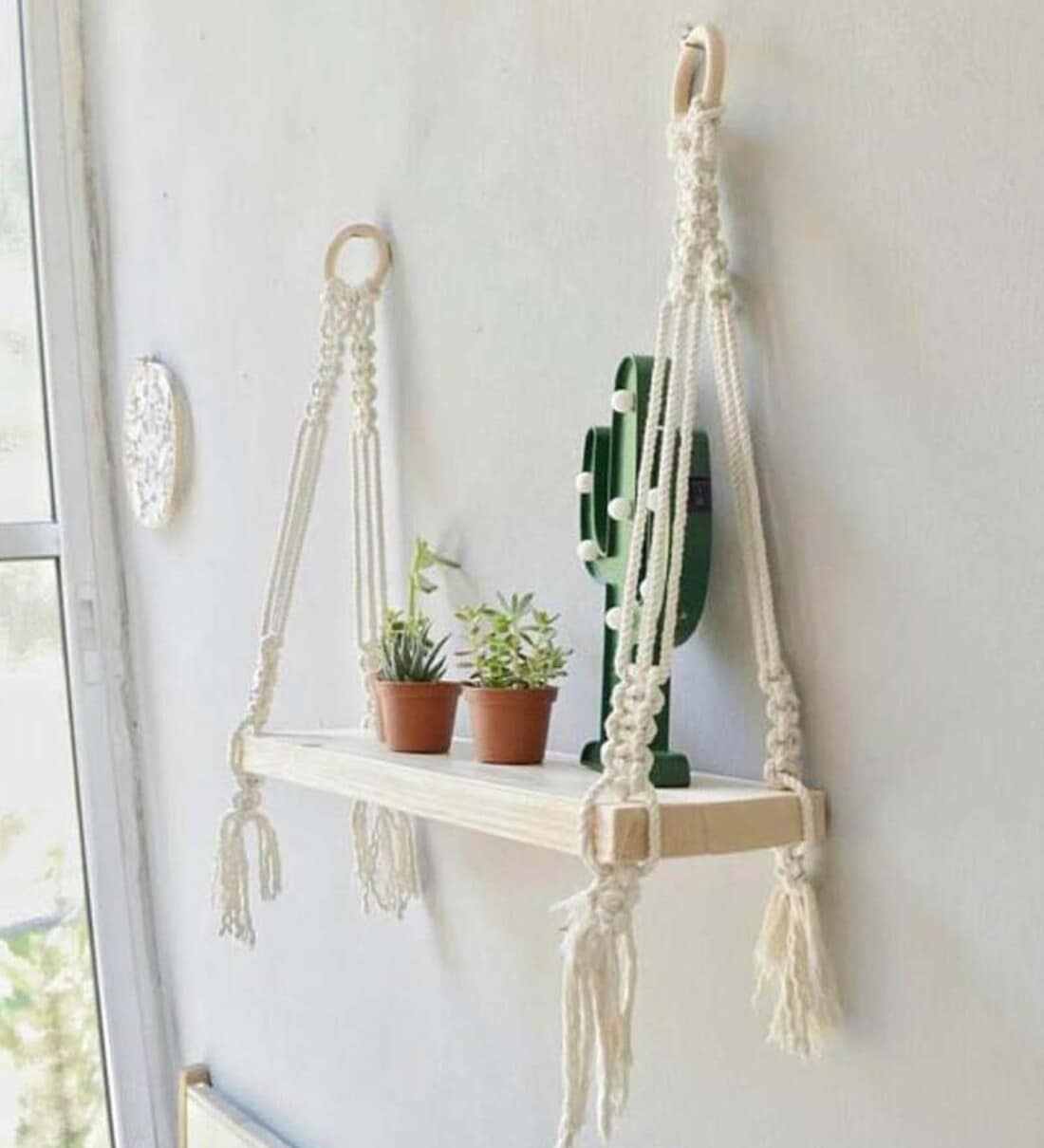 Handmade Macrame Wall Hanging With Pine Wood ShelfShare By Kaahira