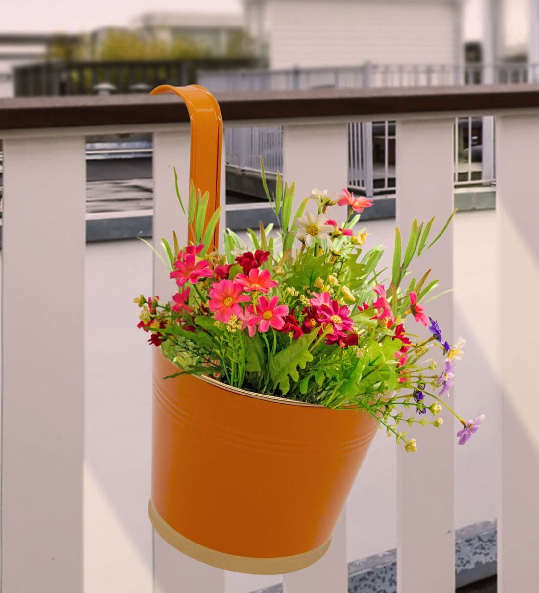 7 Inches Orange Metal Railing PlanterShare By Ecofynd