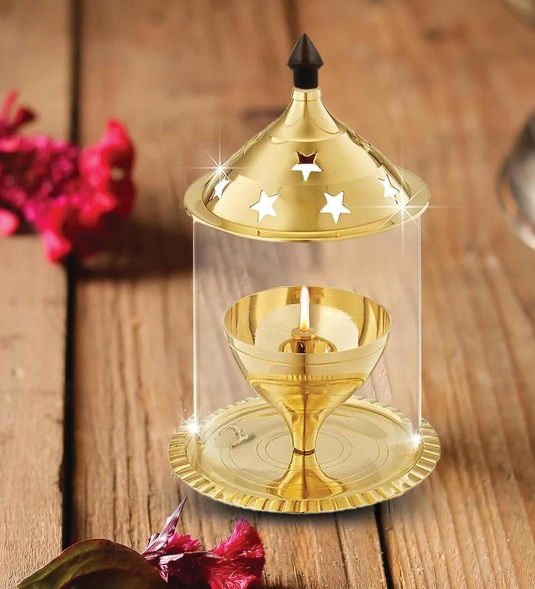 Brass Akhand Diya with Borosilicate Glass (Gold)Share By Fashion Bizz