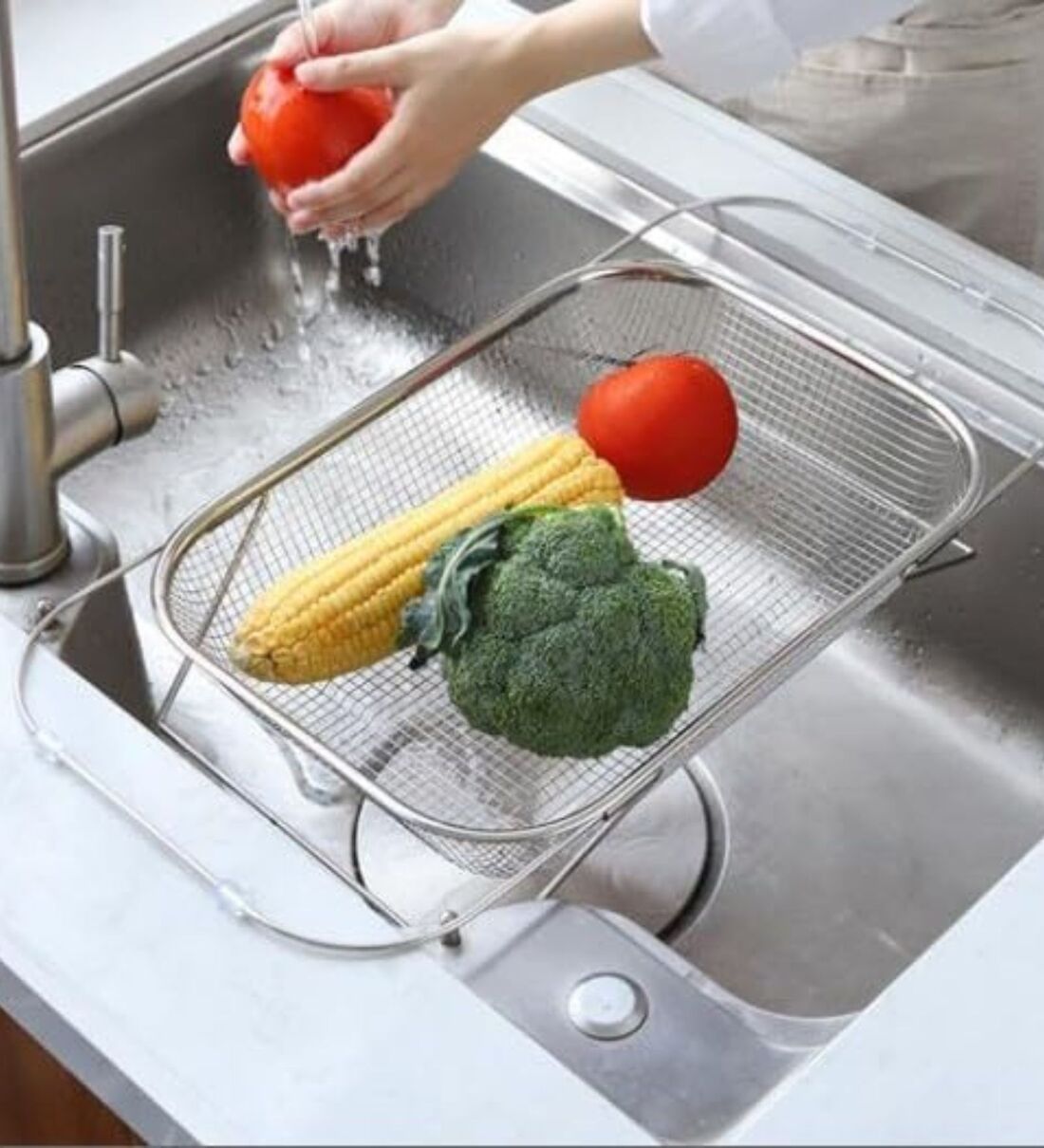 Stainless Steel Over The Sink Strainer Basket with Extendable Handles | Multipurpose Fine Mesh Colander for Washing Vegetables, Fruits, Rice & Pasta | Rust-Proof Kitchen Drainer BasketShare By Regalo