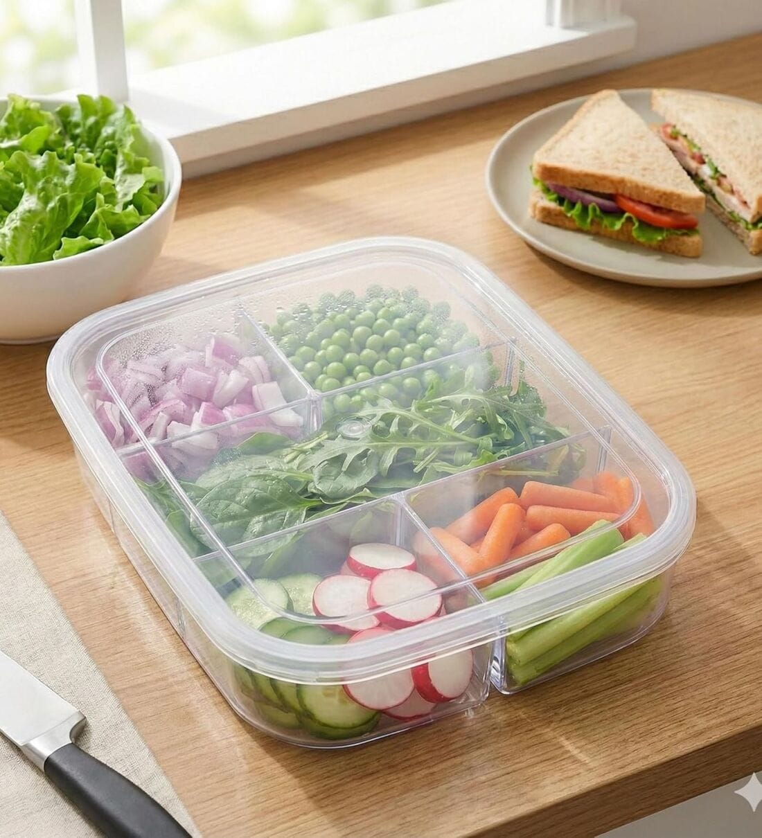 5 Grid Fridge Storage Box with Compartments | BPA Free Plastic Food Storage Container | Vegetable & Fruit Organizer for RefrigeratorShare By Regalo