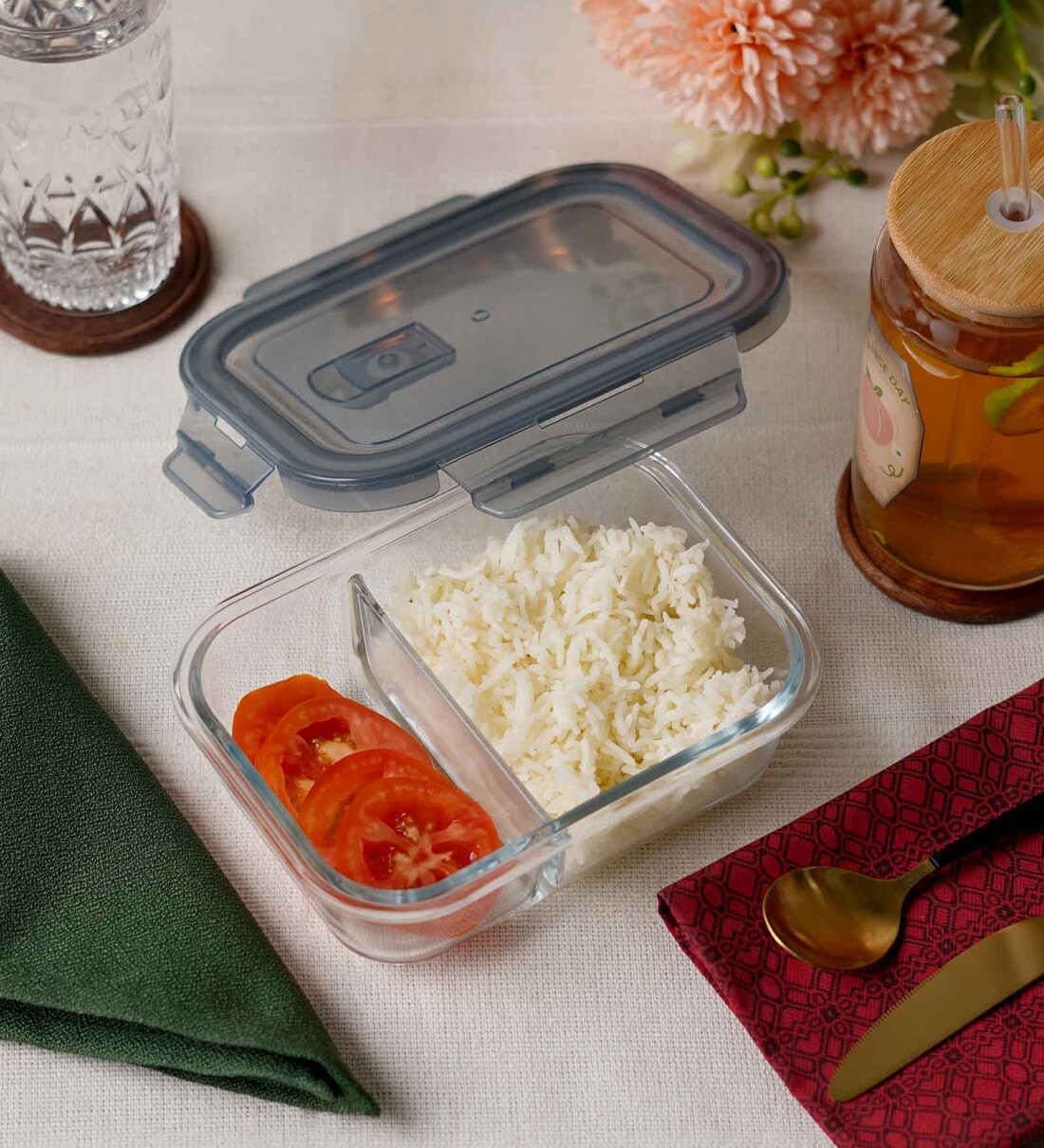 Assorted 630ml Glass 1 Pcs Square Lunch BoxShare By Ceradeco