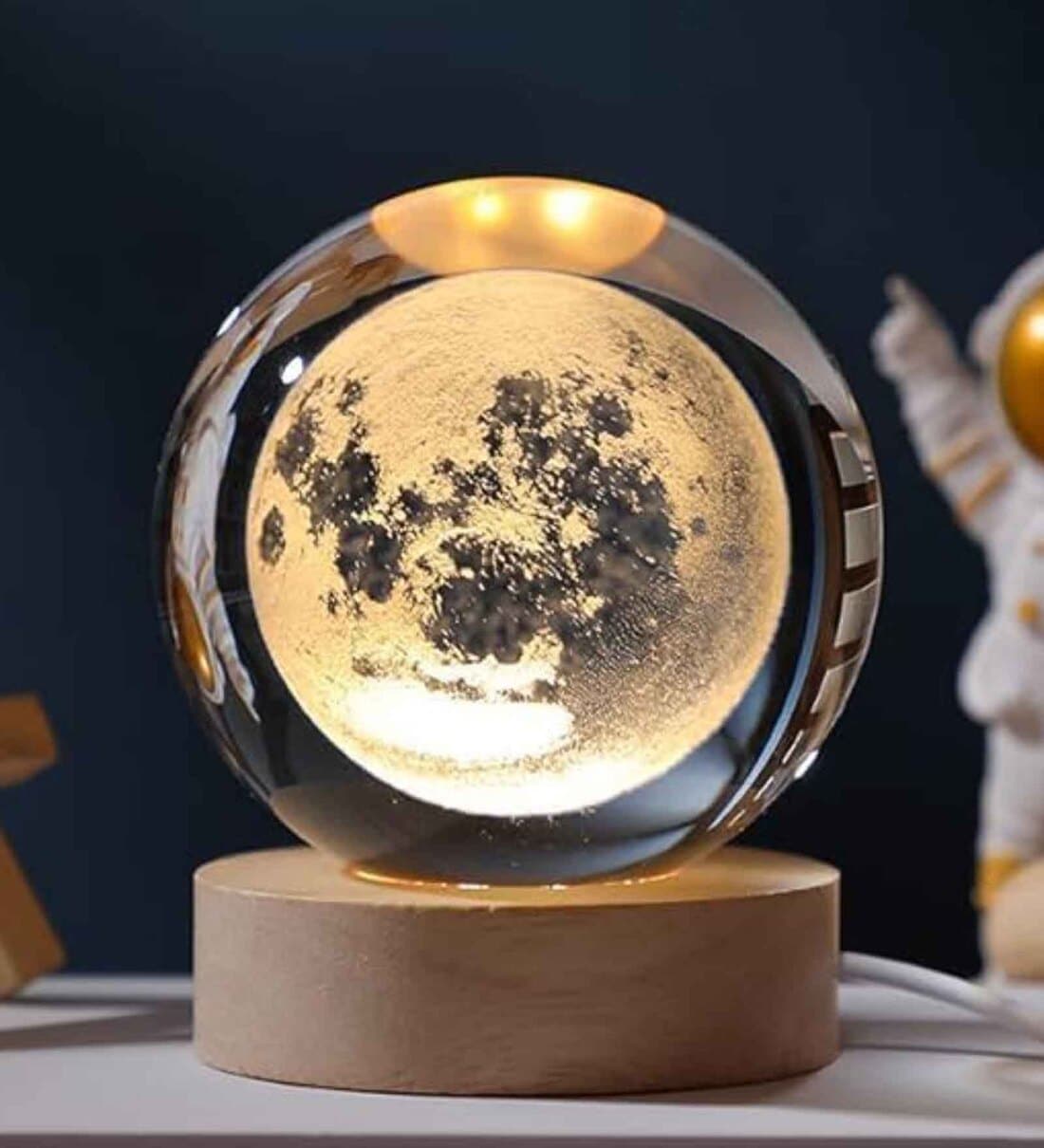 USB Powered 3D Crystal Moon Lamp with Wooden BaseShare By 5 Needs