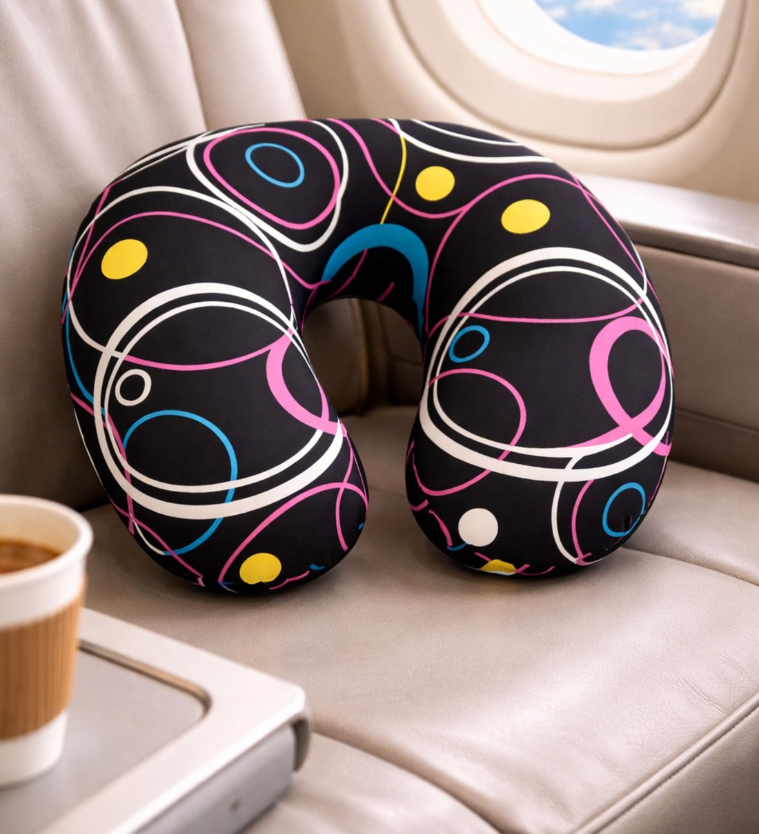 Black Printed U-Shape Neck Support Travel PillowShare By The Quirk Box