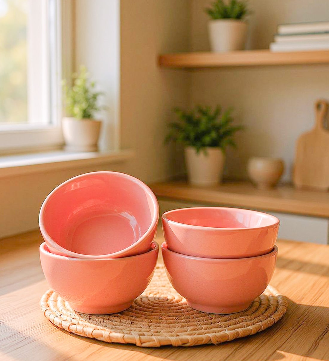 Pink Ceramic Handcrafted Dal Katori/Bowls for Vegetable, Cereals,Small Serving Bowl for Home Kitchen Dining Table (Set of 4)Share By VoiDrop