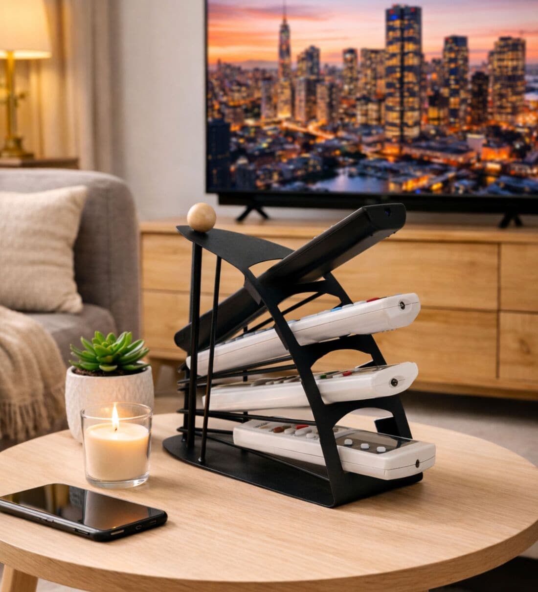 Black Multi-Tier Metal Remote Holder StandShare By The Quirk Box