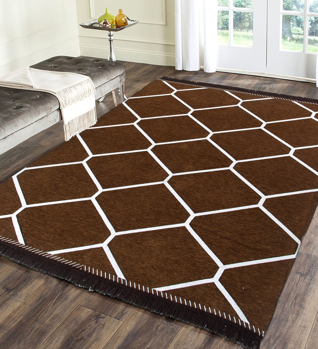 Camel Brown Chenille Abstract 5 x 7 Feet Machine Made CarpetShare By Braids