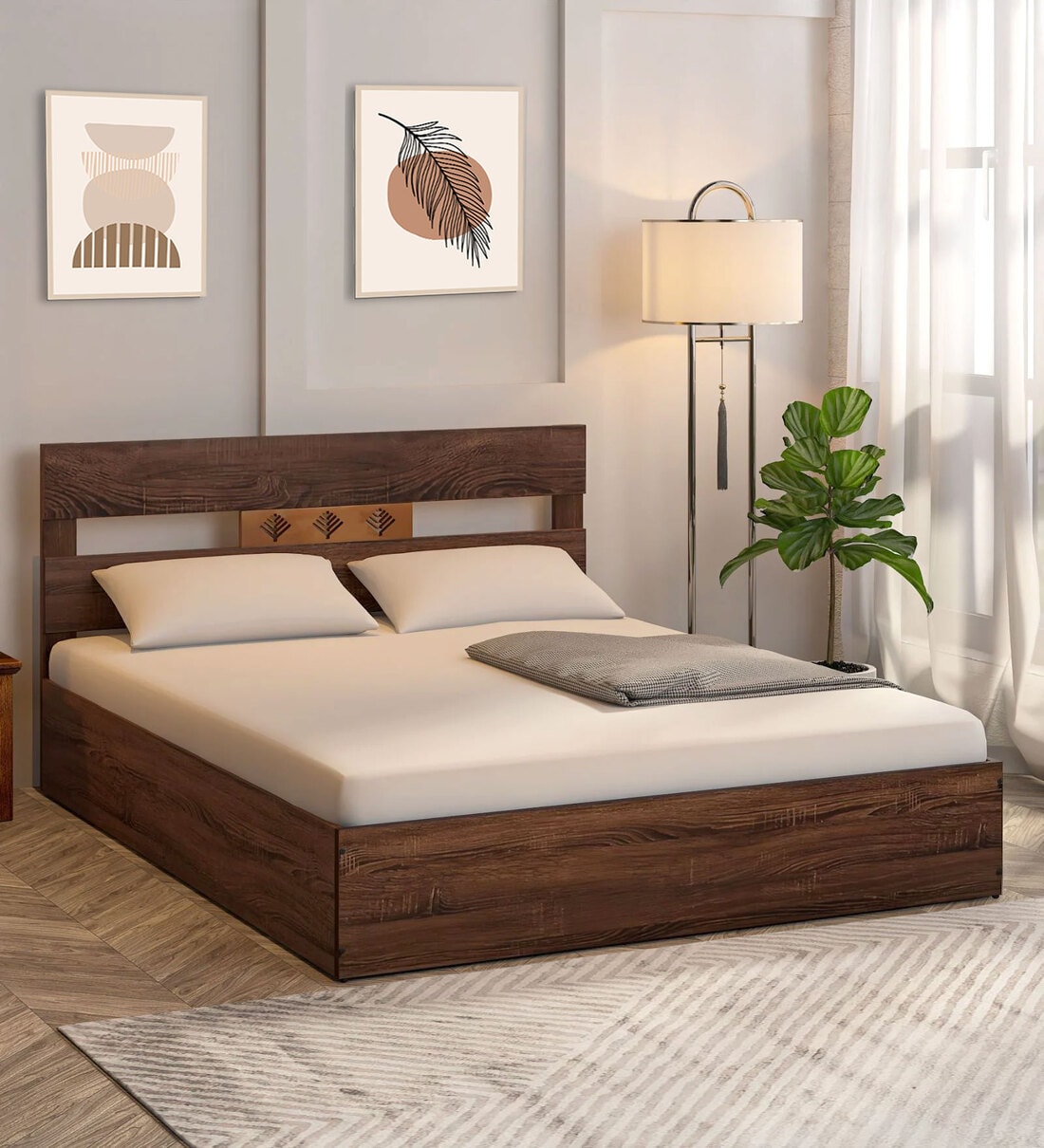 Yumako Queen Size Bed in Walnut FinishShare By Valuewud from Pepperfry