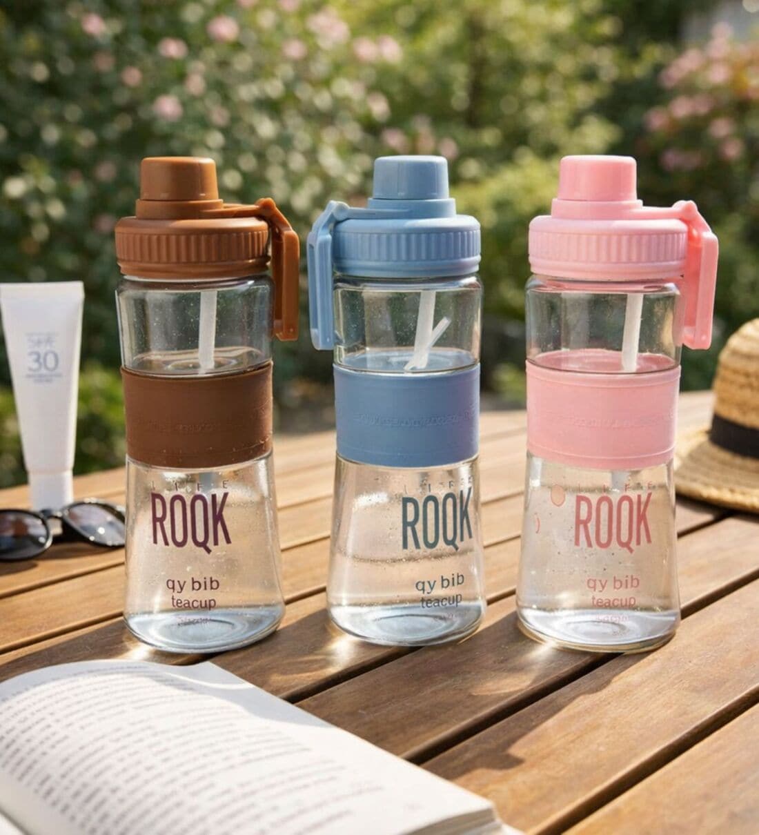 Glass Water Bottle with Silicone Grip, 750ml Transparent Bottles Assorted (pack of 1)Share By Regalo