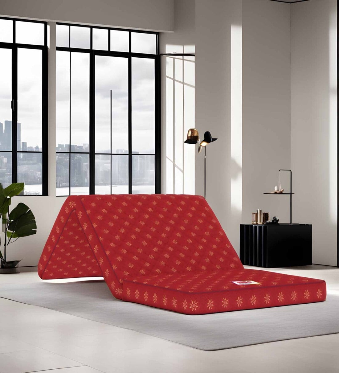 Essentio 3 Fold Reversible PU Foam 4 Inch In Maroon Colour Foldable MattressShare By Usha Shriram