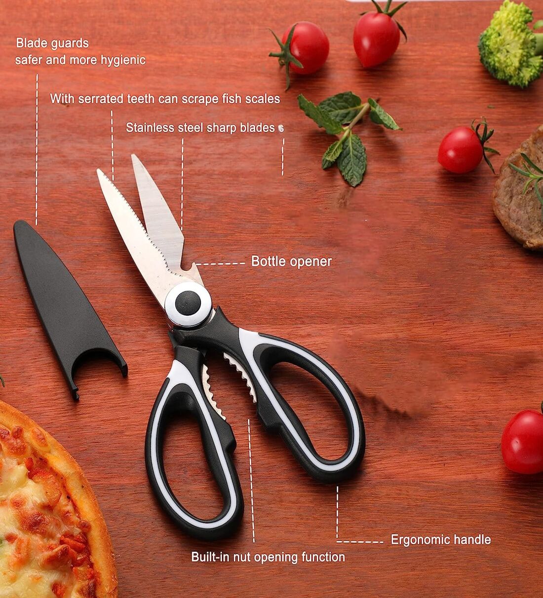 Kitchen Multipurpose Stainless Steel Scissor (Black & White)Share By 5 Needs