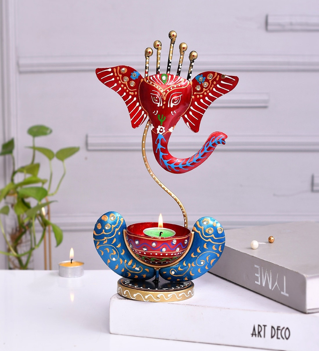 Red Metal Handpainted Ganesh Decorative TeaLightShare By The Kutir