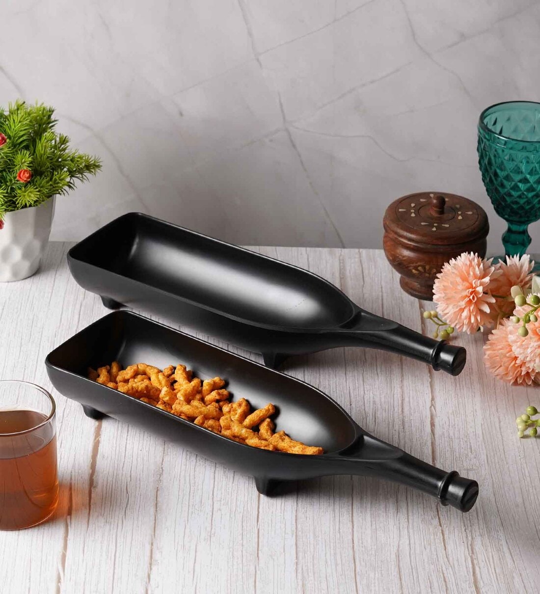 (Set of 2 ) Bottle Shaped Melamine Appetizer Platter (Black)Share By Cdi