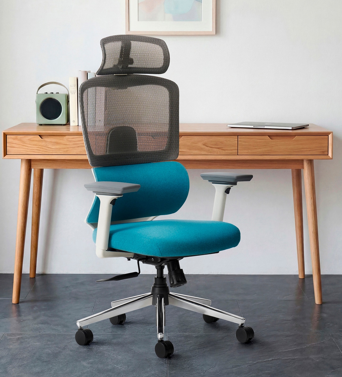 Sama Pro Korean Mesh Office Chair with Seat Slider and 4D Armrests in Blue ColourShare By Aasana From Pepperfry