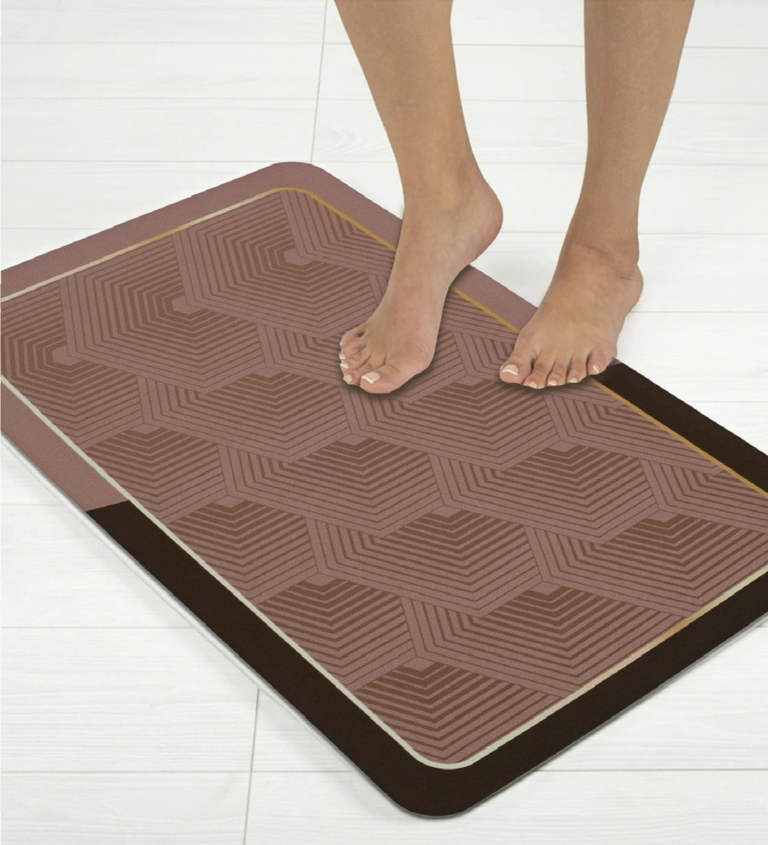 Geometric Hexagon Printed Rubber 22x14 Inches Anti Skid Bath MatShare By Bella True