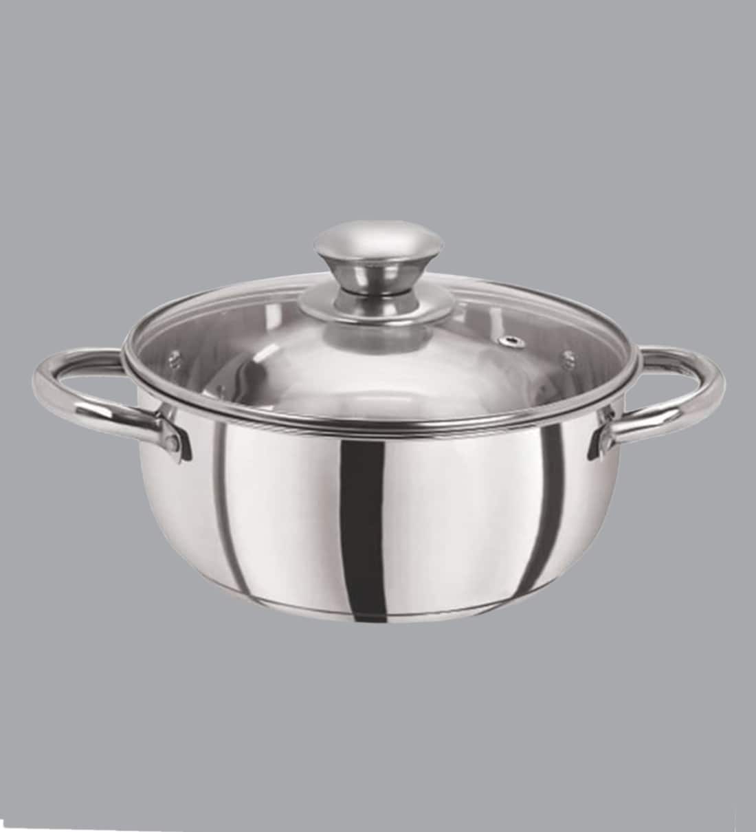 Silver 1.8 Ltrs Tri Ply Induction Base Stainless Steel Cook & Serve Casserole With Glass LidShare By Pristine