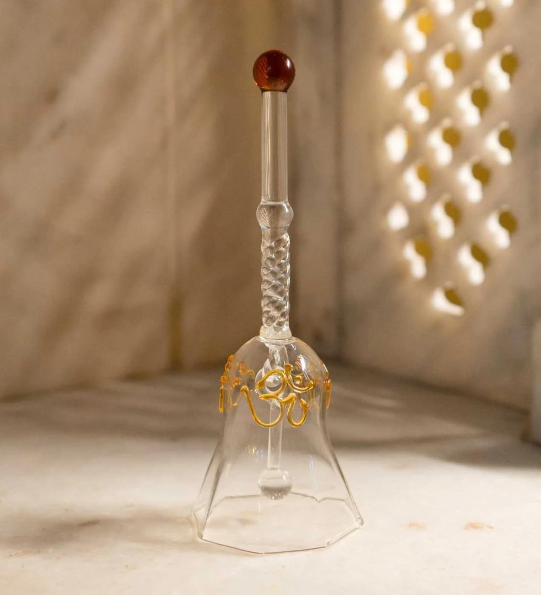 Transparent Handcrafted Glass Pooja Bell with Om DesignShare By VoiDrop