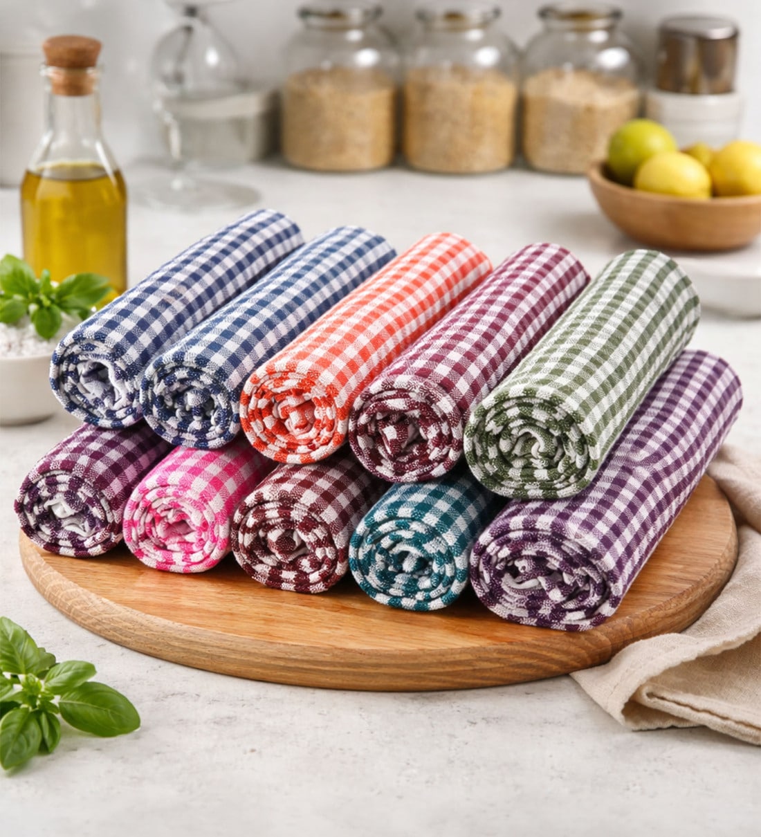 (Set of 10) Chequered Multicolour Cotton Multipurpose Hand TowelsShare By Regalo