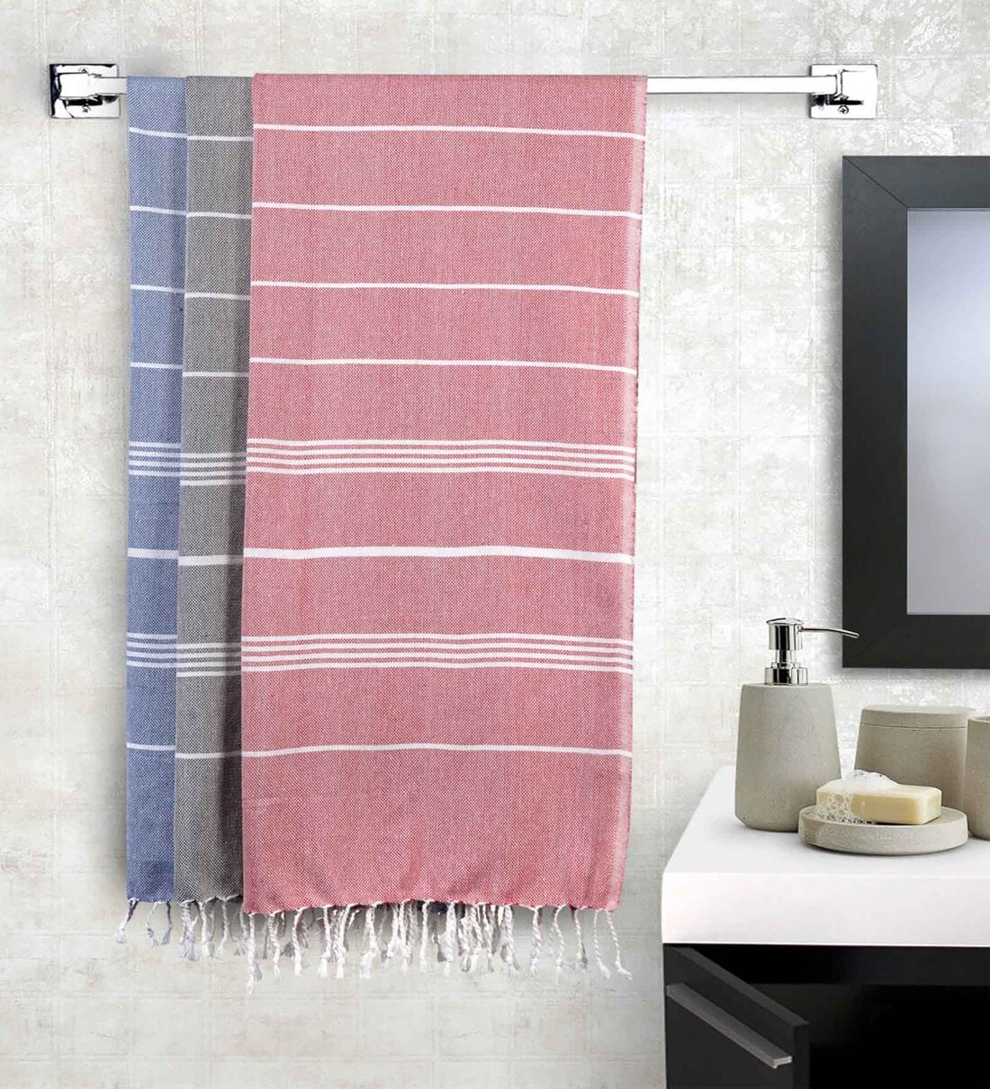 Multicolor Cotton Striped 201-250 GSM Bath Towel (Set of 3)Share By Klotthe
