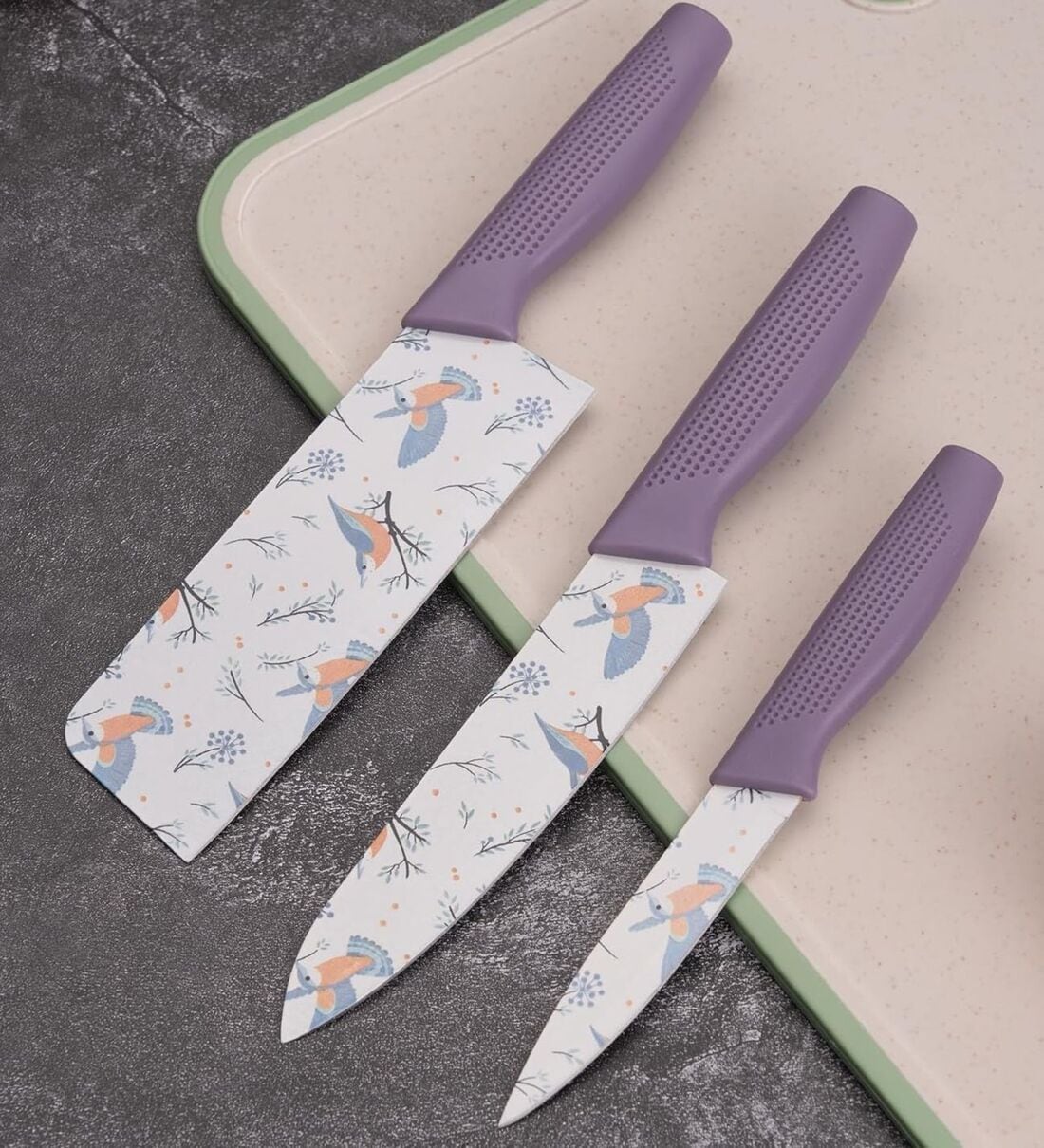 Purple 3-Piece Stainless Steel Kitchen Knife Set Ultra-Sharp Blades (Pack of 3)Share By Regalo