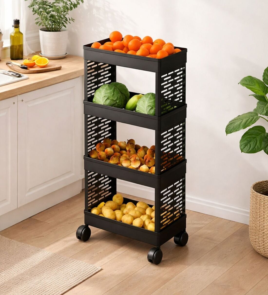 Plastic Multipurpose 4-Tier Floor Mount Corner Shelf Kitchen OrganizerShare By Regalo
