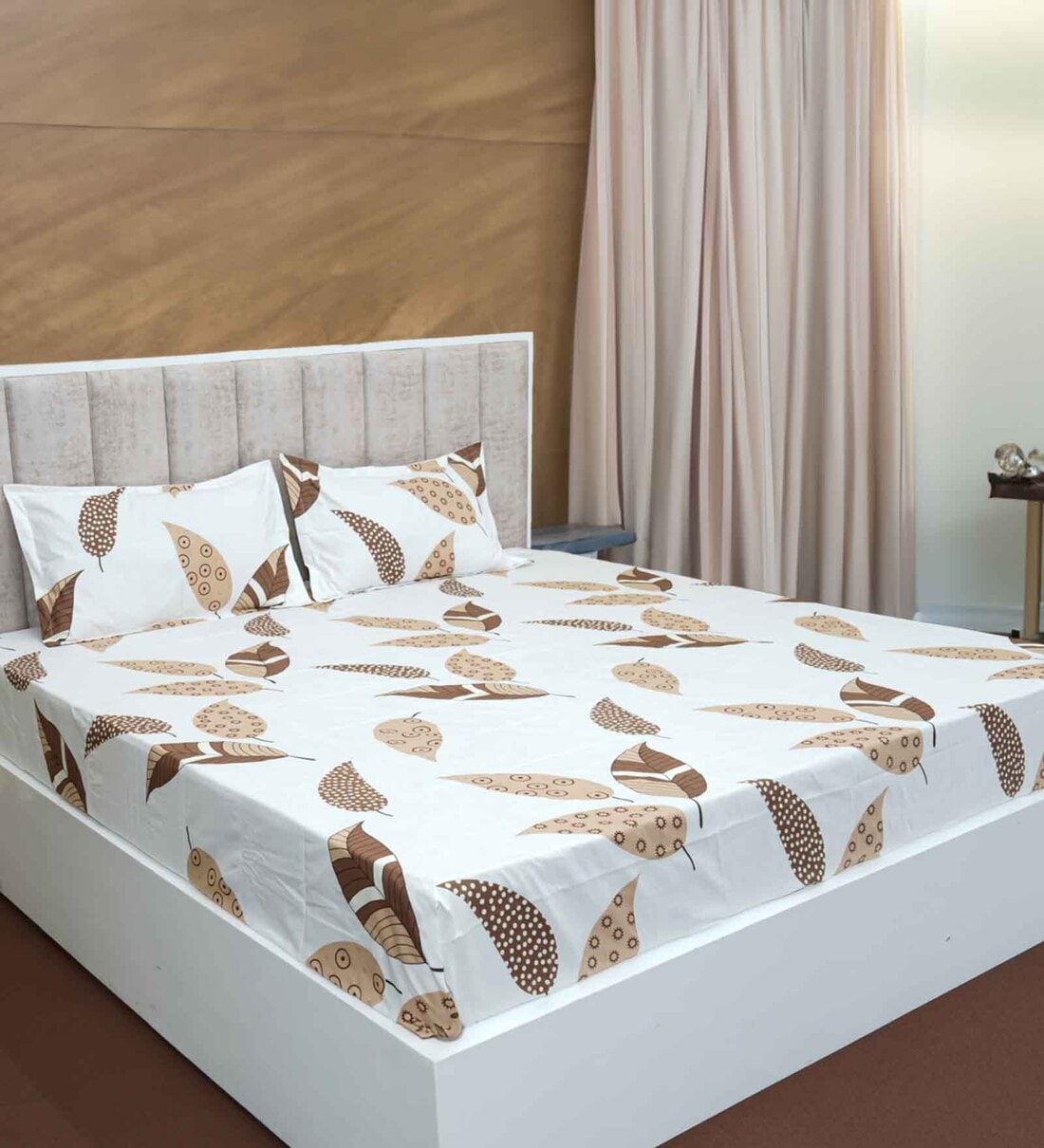 White and Brown Floral 240 TC Microfiber Double Queen Bedsheet With 2 Pillow CoversShare By Bella True