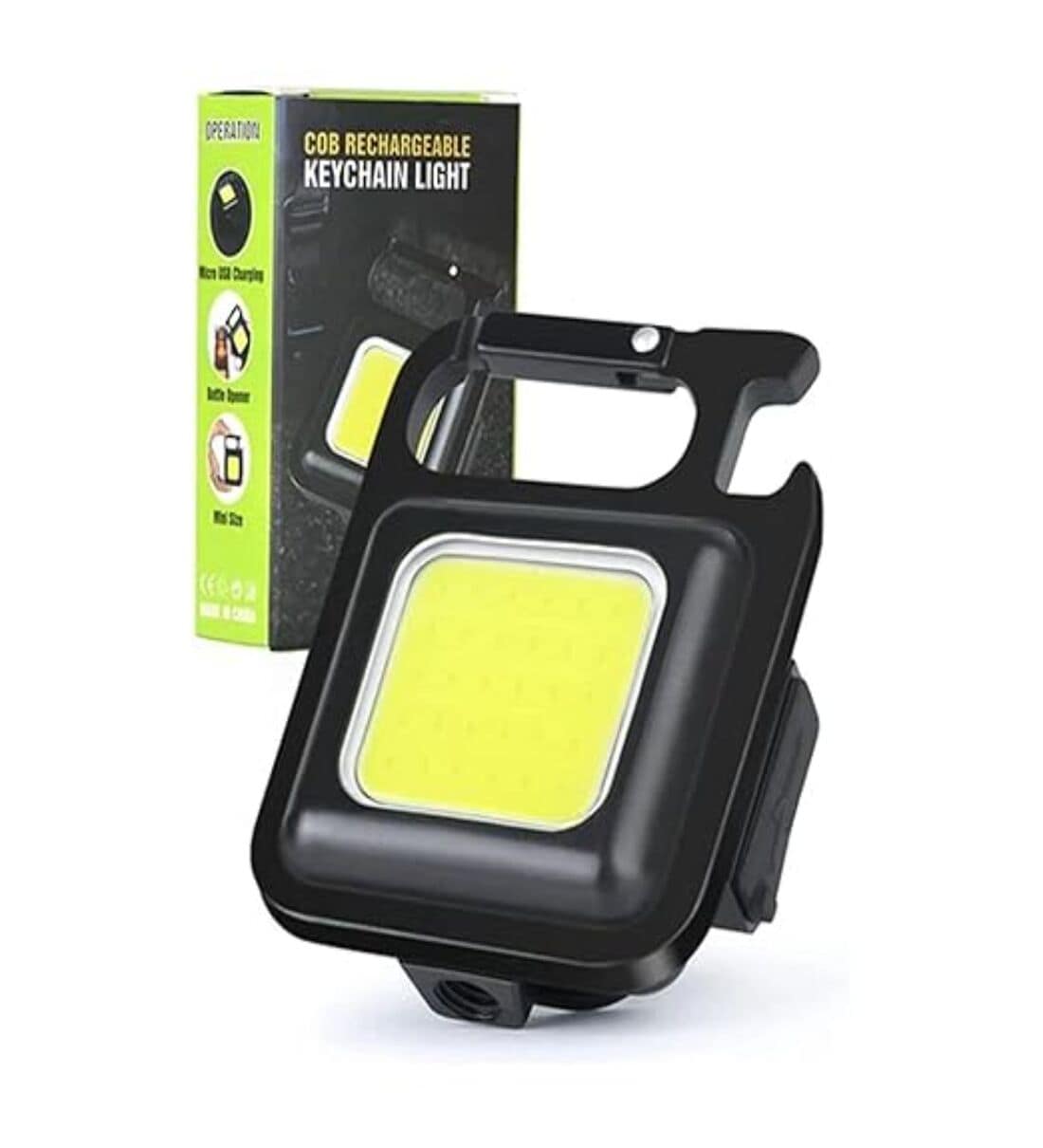COB (4 Light Modes- 800 Lumen) Magnet Base Led Keychain Emergency Flash Light with Folding Bracket Bottle OpenerShare By Zahab