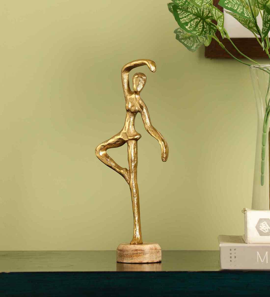 Decorative Dancing Girl Aluminium Showpiece With Wooden BaseShare By Purestory
