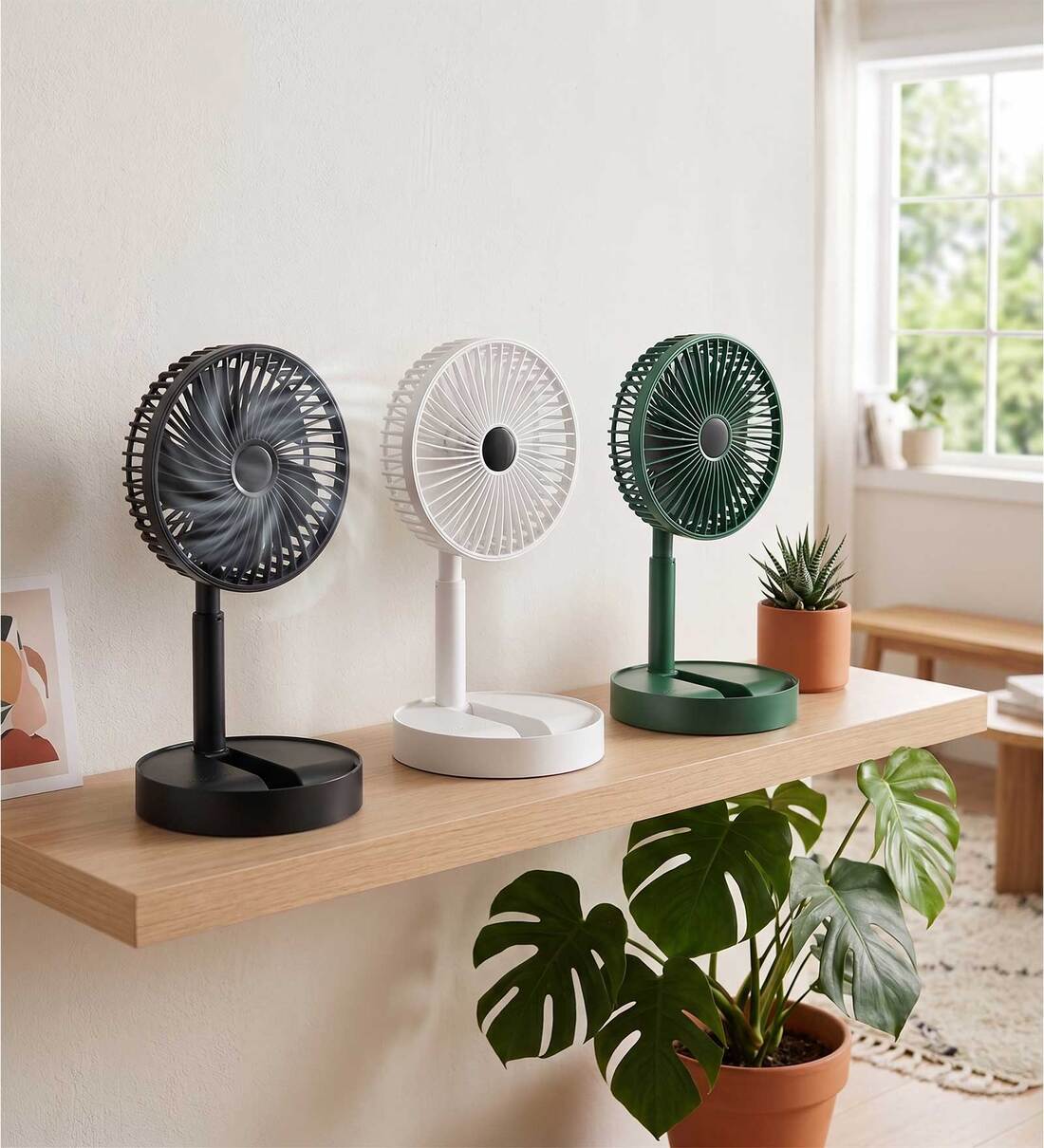 Assorted Portable Folding Desk Fan Rechargeable 3-Speed Personal, 180 Adjustable Tilt, USB-C Charging, Quiet Brushless MotorShare By VoiDrop