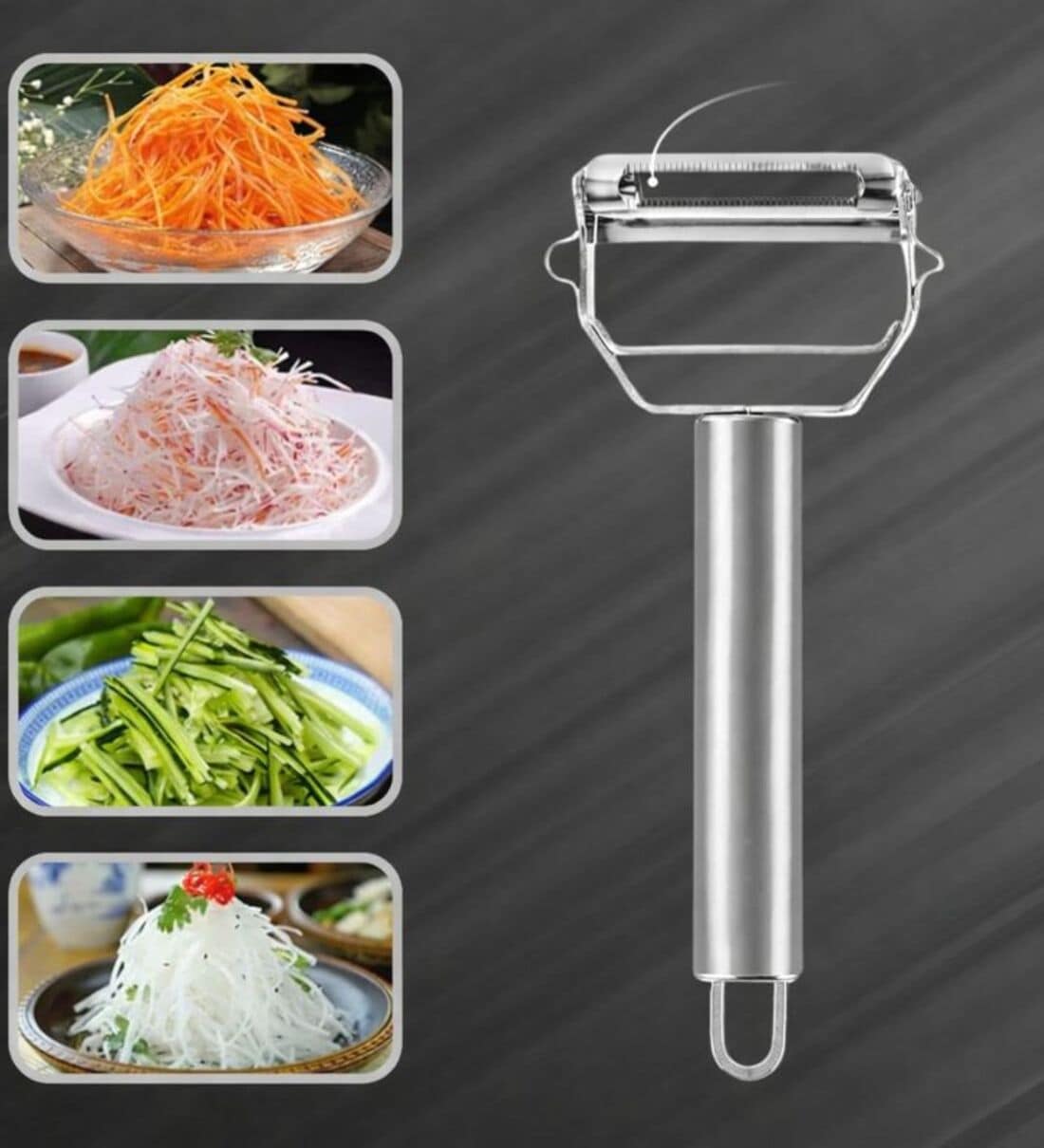 2 in 1 Stainless Steel Julienne Vegetable Peeler Multi-Functional Fruit & Veggie Shredder Slicer and Grater for Potatoes, Carrots, Cucumbers 3.5 inchShare By Regalo