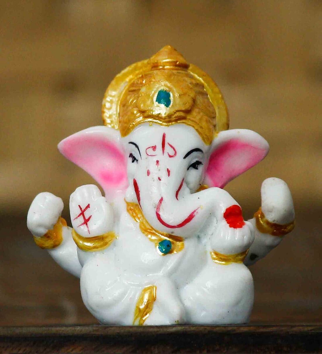 White and Golden Metal and Polyresin Lord Ganesha Idol with MukutShare By eCraftIndia