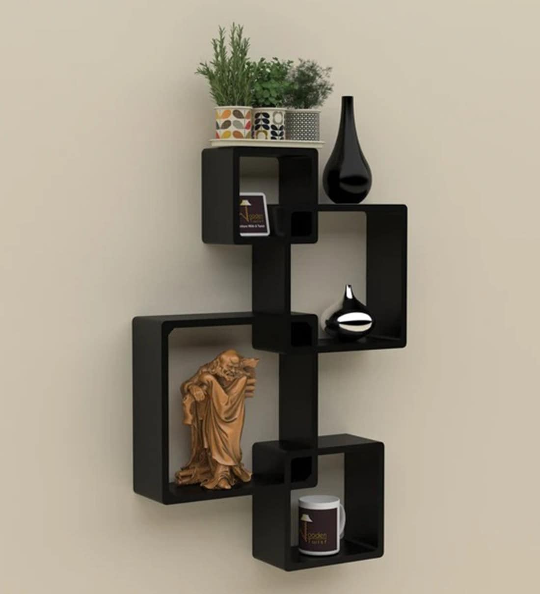 Engineered Wood Floating Wall Shelf in Black ColourShare By Wooden Twist