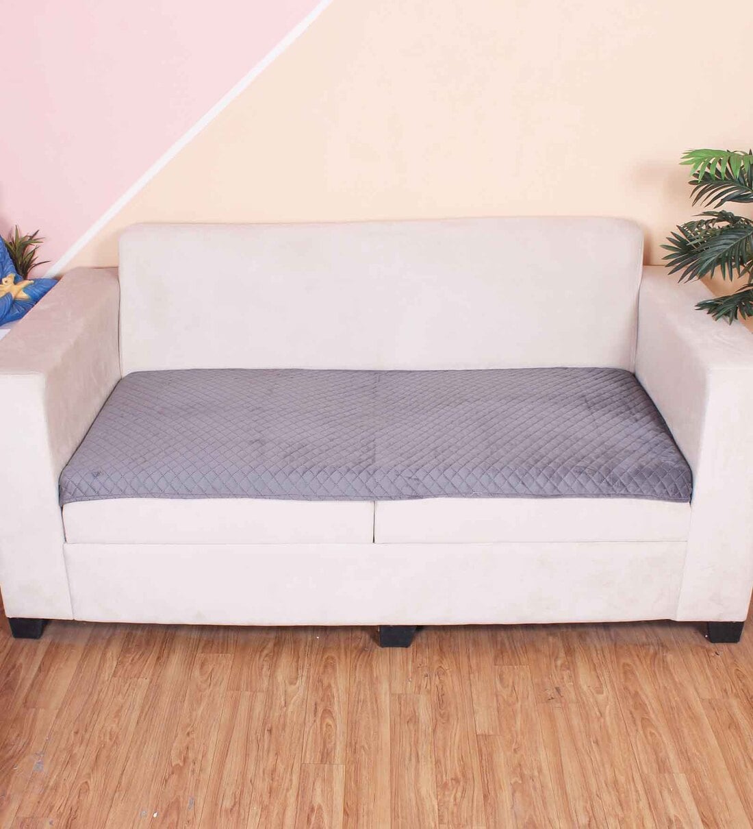 Grey Solid Velvet 3 Seater Quilted Sofa Cover (Protector)Share By Stitchnest