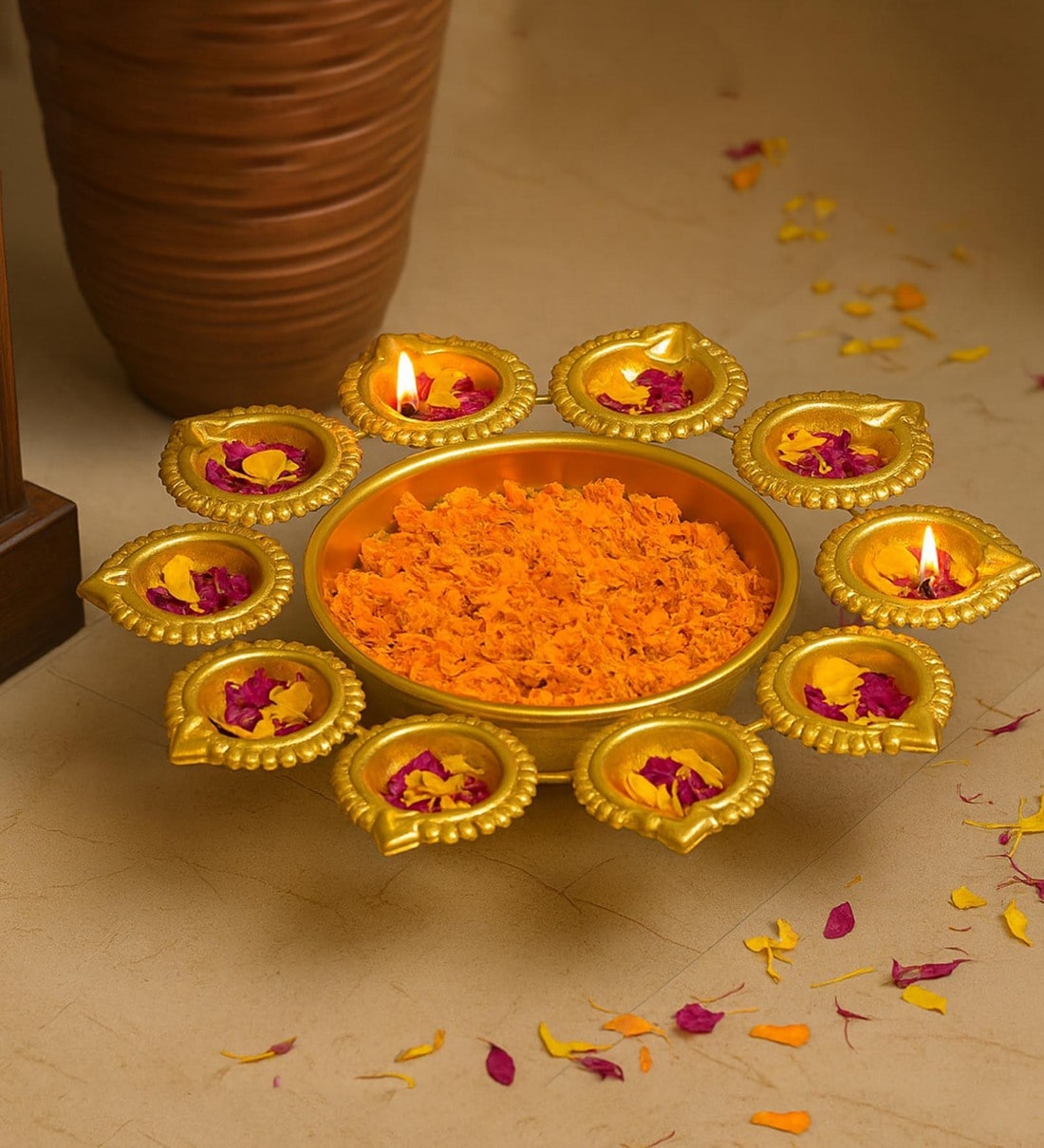 (1Pc) Gold Metal Decorative Urli Bowl For Home DecorShare By Habereindia