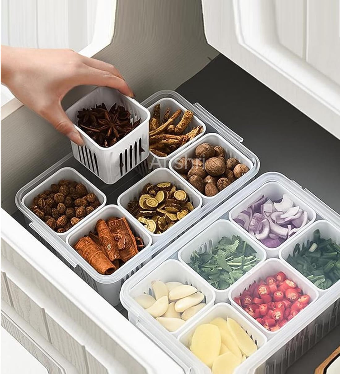 Plastic Divided Veggie Storage 6 Slot Containers with LidShare By Wens