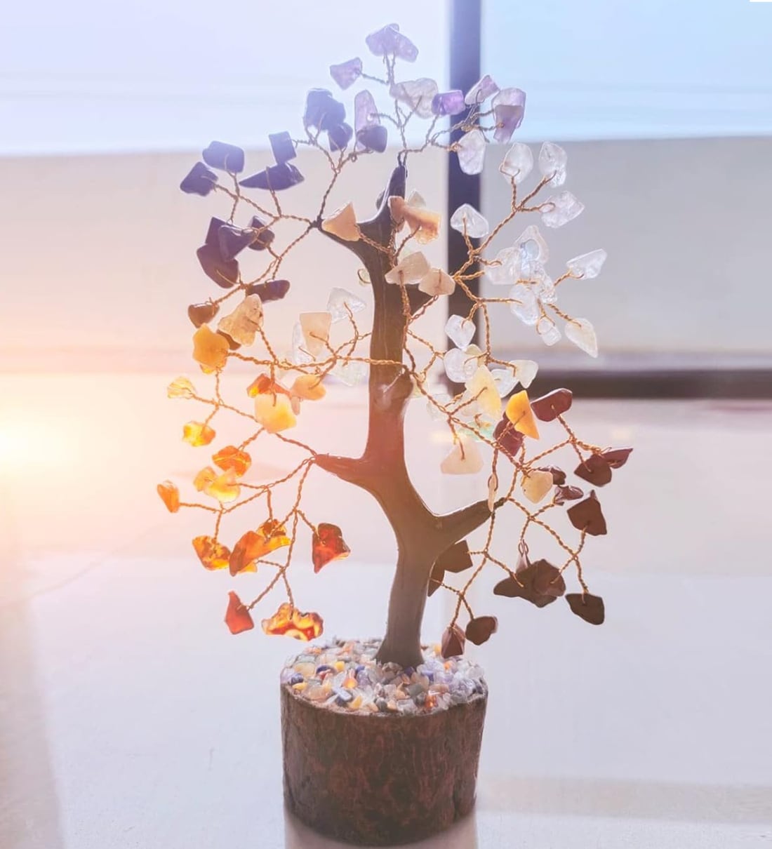 Seven Chakra Stone Tree With Wooden Base (100 Beads)Share By Wens