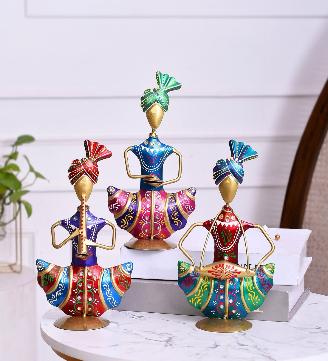 Multicolor Metal Sitting Sardar Musicians Decorative Showpiece Set Of 3Share By The Kutir