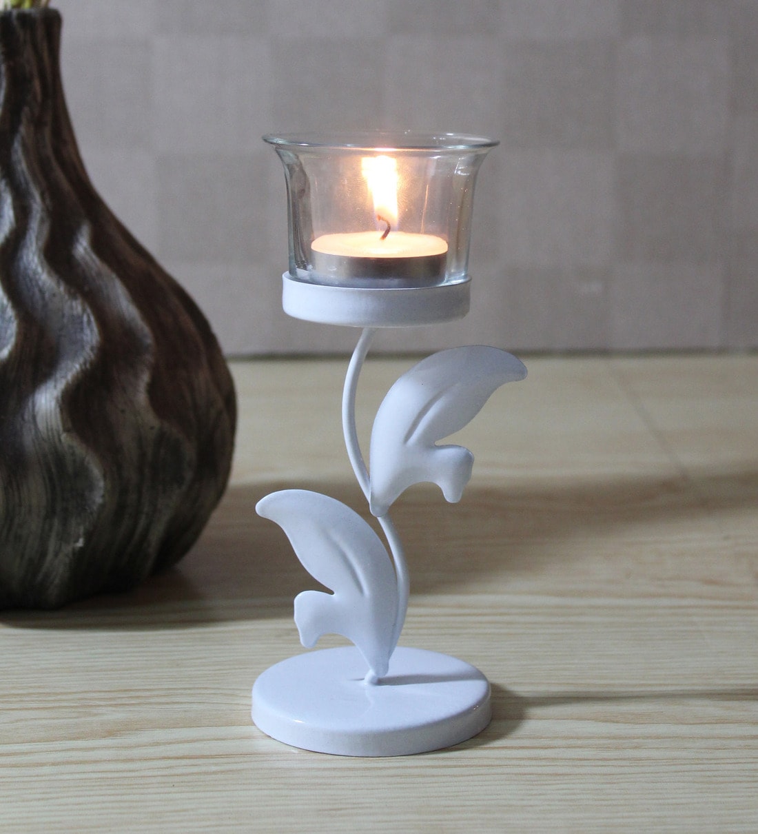 White Iron Lyon Candle HolderShare By Hosley