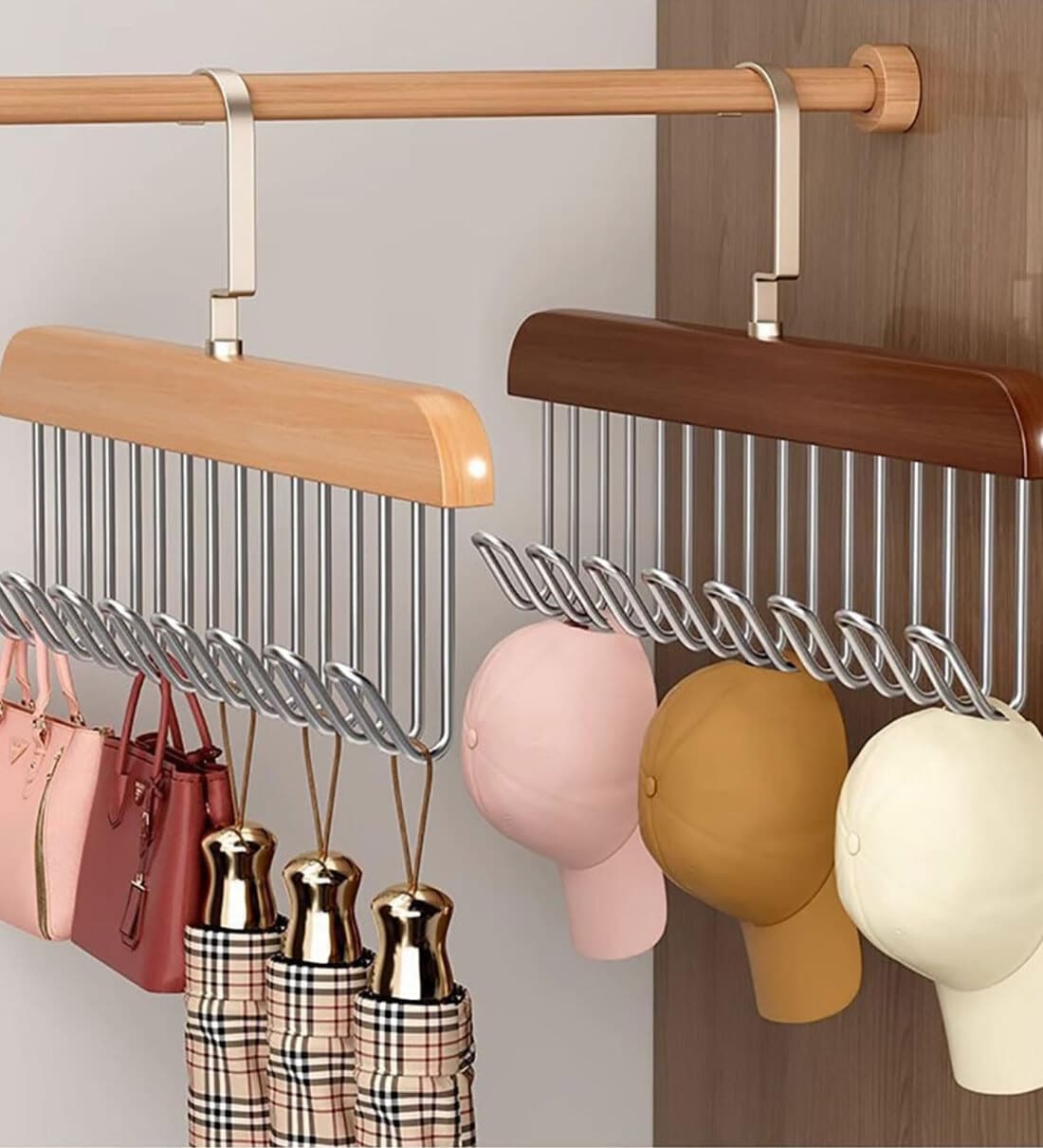 Assorted 8 Hooks Closet Wooden Hanger (1 Pc)Share By Regalo
