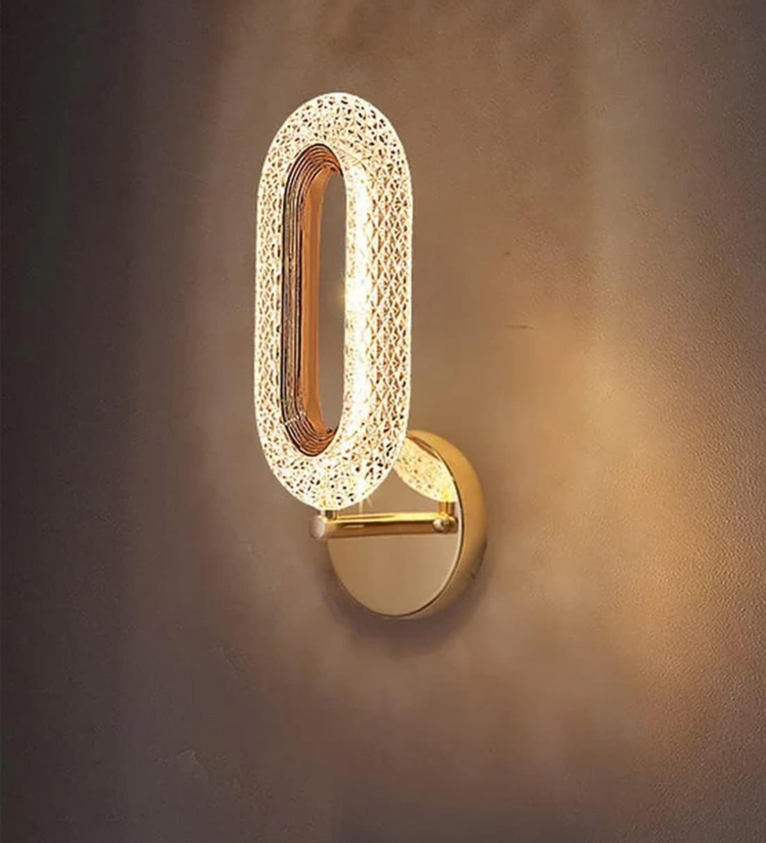 Elegant Crystal LED Wall Sconce Light Gold Finish with Clear Acrylic ShadeShare By Sinoman
