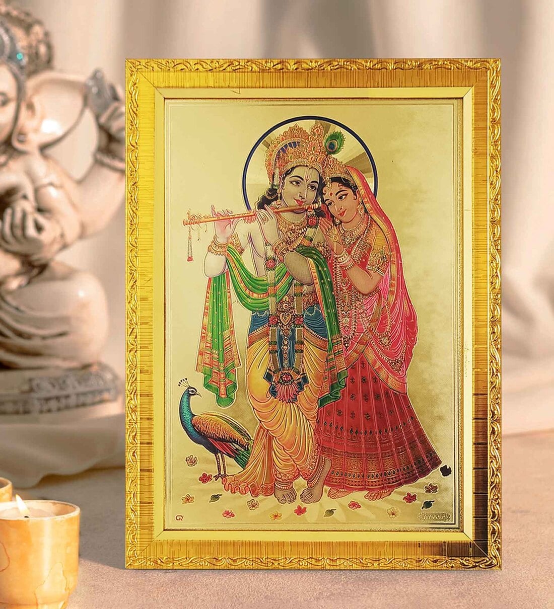 Art Street Lord Radha Krishna Photo Frame for Wall and Pooja, Poster for Pooja, Religious Framed Painting,Gold Plated God Photo Frames, Wall Decor Photo Frame (Size: 9.8x13.3 Inch, Gold)Share By Art Street