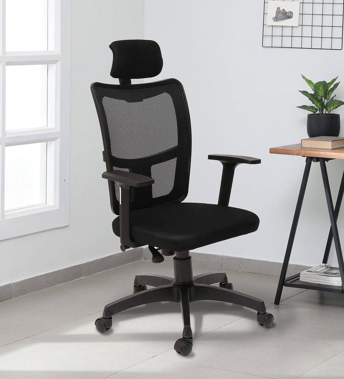 Rei Breathable Mesh Highback Ergonomic Chair in Black Colour with HeadrestShare By Valuewud from Pepperfry