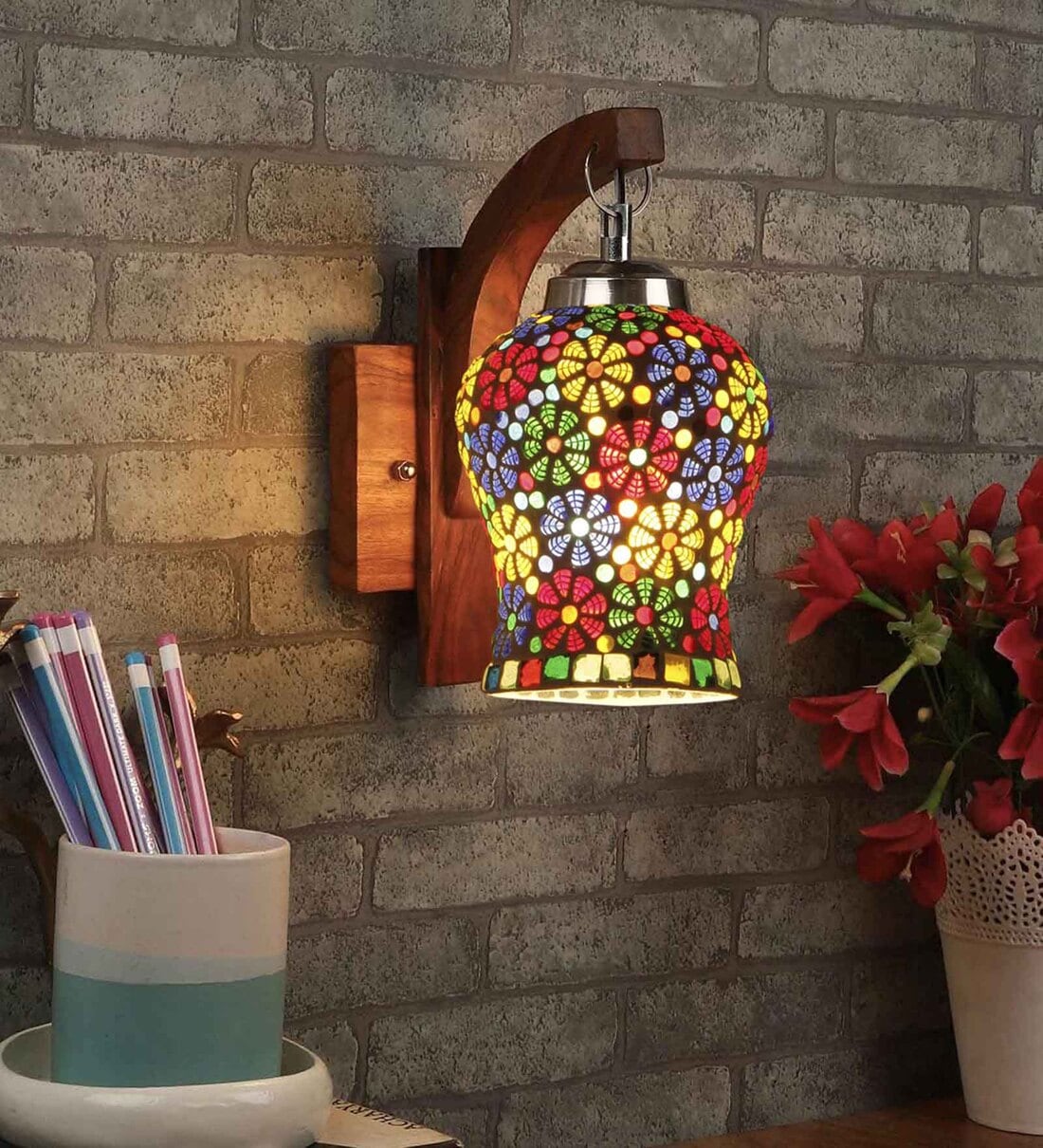 Glorious Multicolour Wood Wall SconesShare By New Era