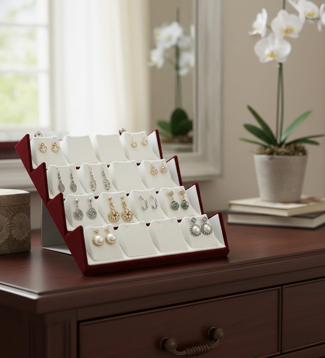 16 Pair Maroon Earring Jhumka Foldable Jewellery Organizer BoxShare By atorakushon