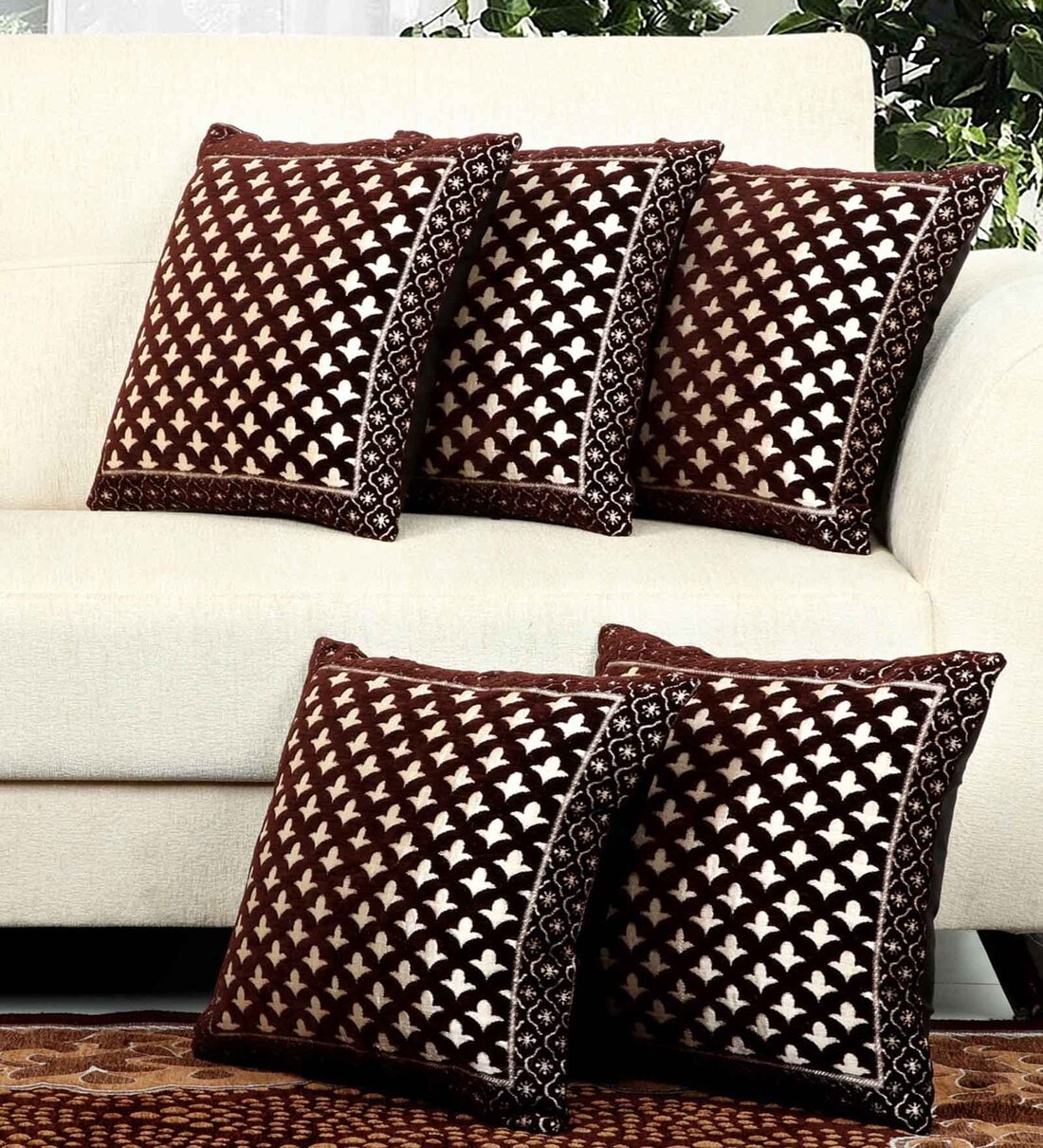Brown Abstract Chenille 16 x 16 Inches Cushion Covers (Set of 5)Share By Bella True