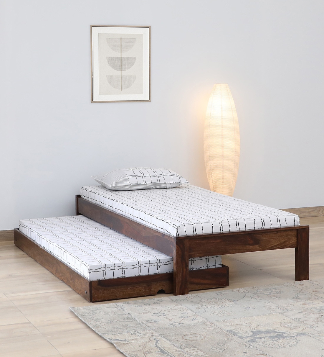 Horten Sheesham Wood Single Bed In Provincial Teak Finish With TrundleShare By Woodsworth from Pepperfry